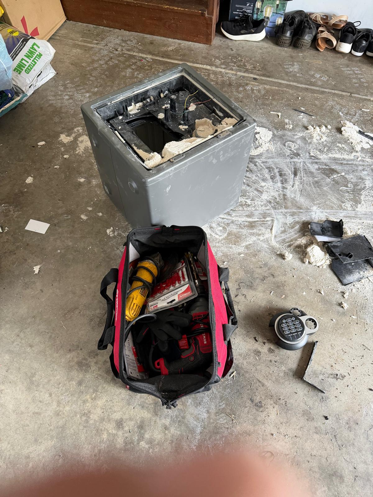 Drilled and opened heavy residential security safe box after combination bypass and recovery service in Charlotte, NC NC